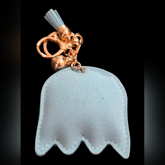 Blue Rhinestone Pac Man Ghost Keychain - Picture 2 of 2